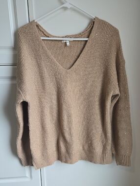 Maurices Sparkle V-Neck Sweater - Beige